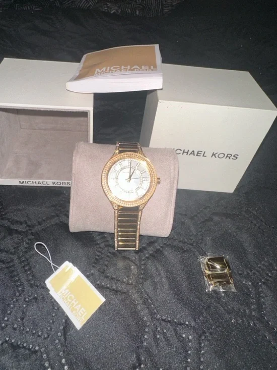 Michael Kors Gold Tone Crystal-Trim Watch Mother of Pearl face - Picture 2 of 11